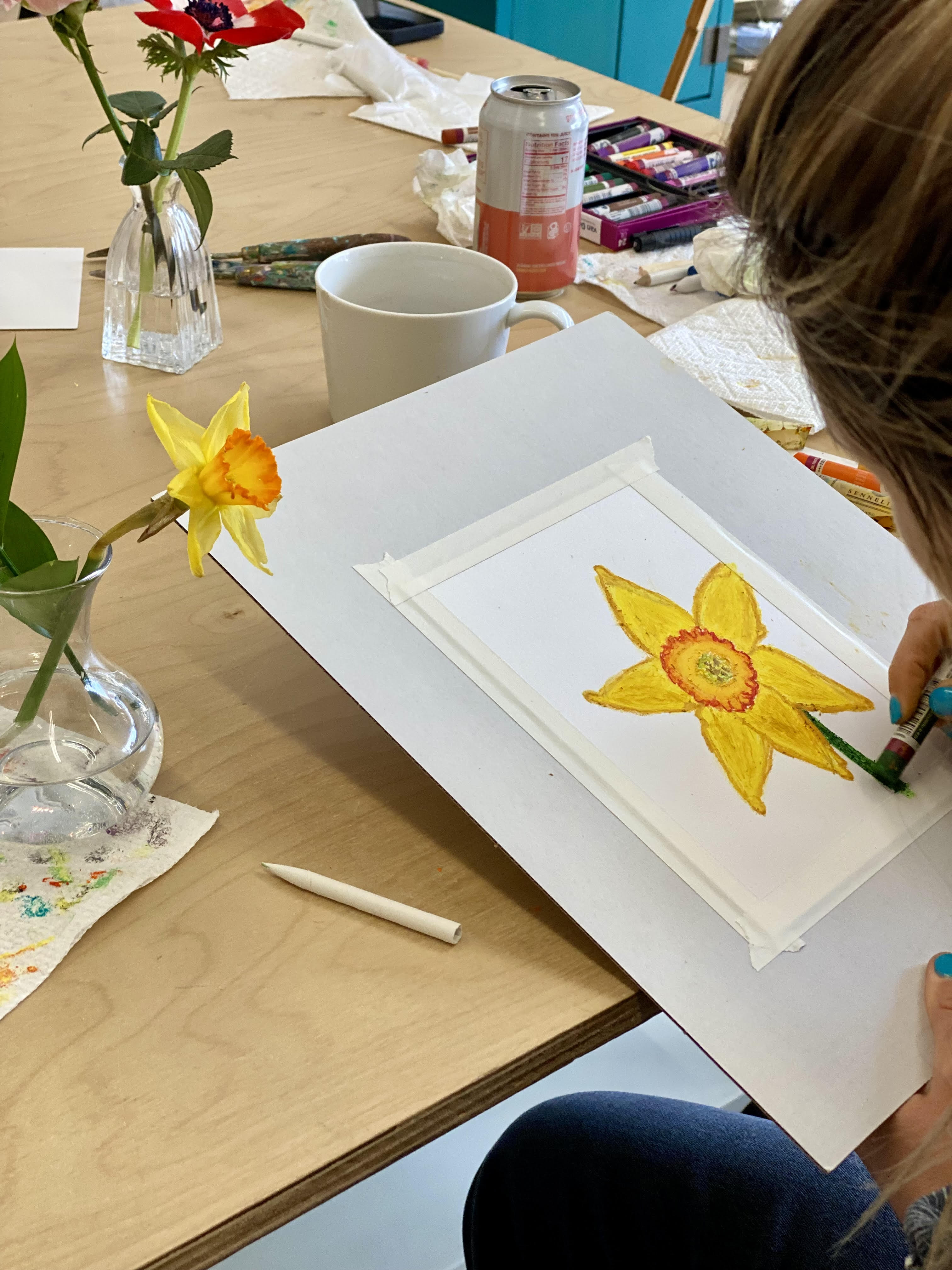 MAY 15th IN-PERSON - Framed Oil Pastel Flower Drawing with Kirsten Israel