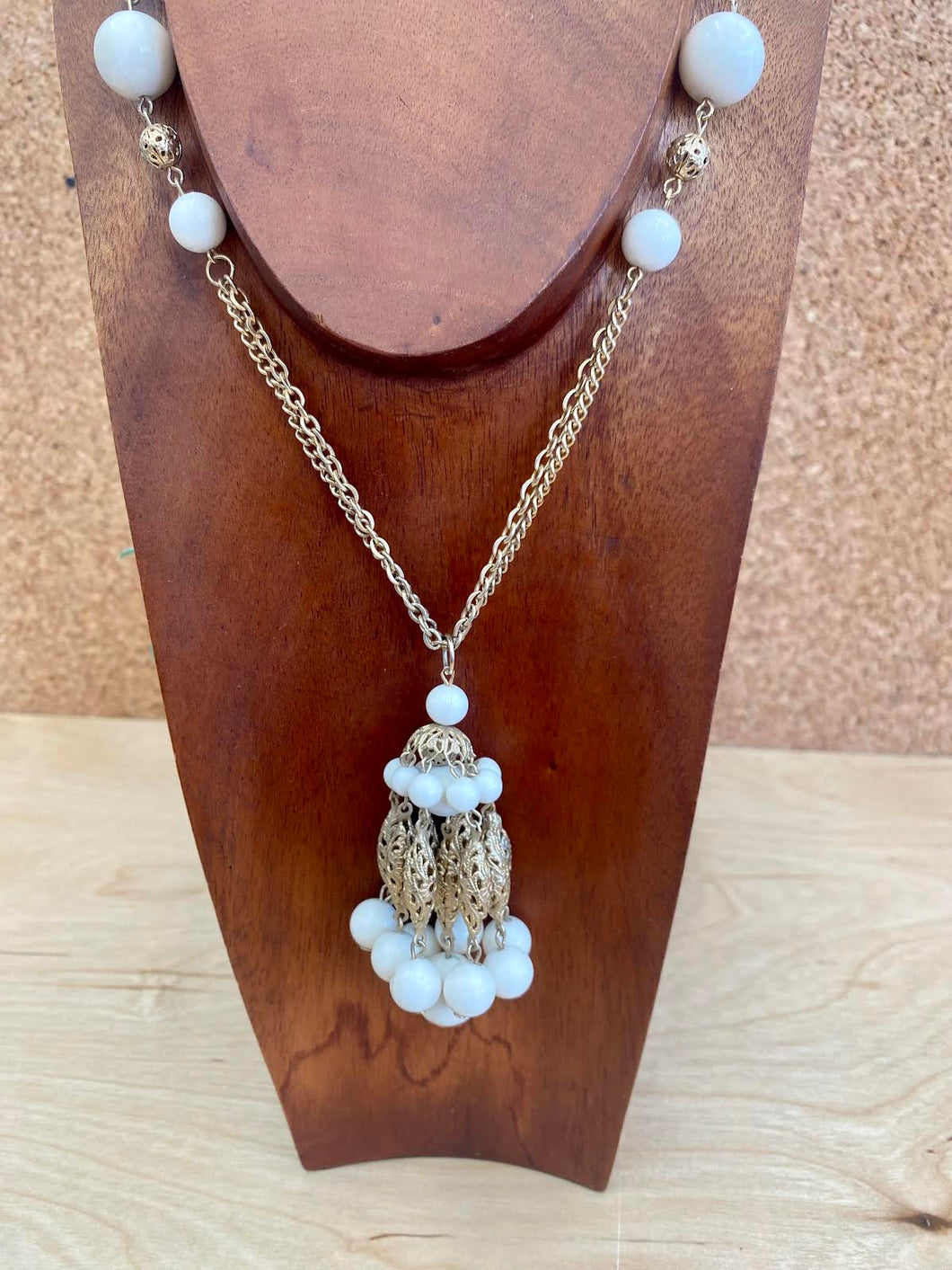 White Bead and Filigree Vintage Necklace