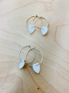 Mother of Pearl Heart Hoops