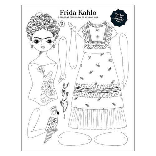 FRIDA KAHLO PAPER DOLL COLORING SHEET