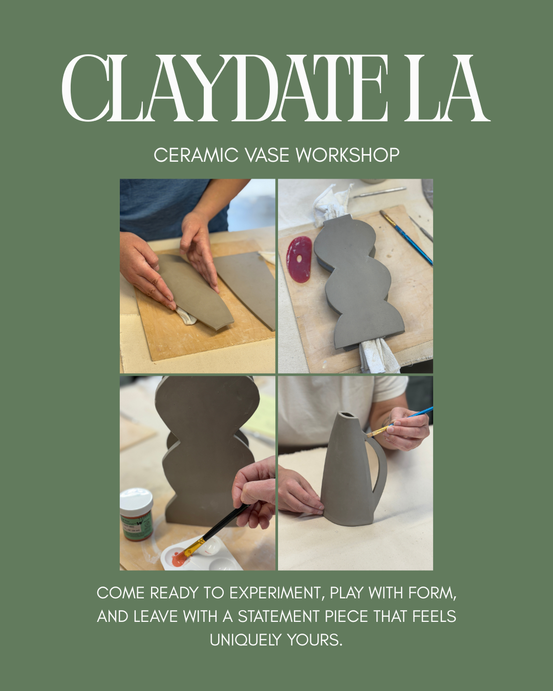 MAR 12th In-Person - Handbuild a Modern Ceramic Vase with Claydate LA