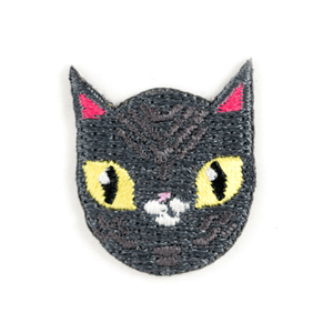 Gray Cat Embroidered Sticker Patch: 1" x 1"