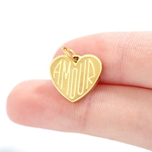 Load image into Gallery viewer, 18K Gold PVD Stainless Steel "Amour" Heart Charm: Gold / 15mm - These Hands Makers Collective