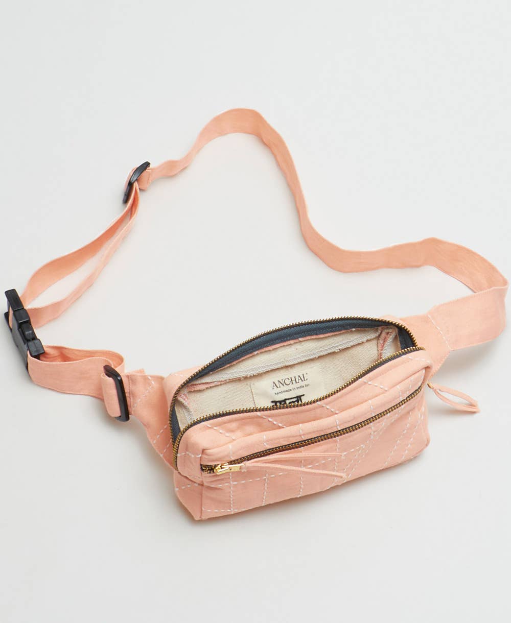Kantha Crossbody Belt Bag: Pink