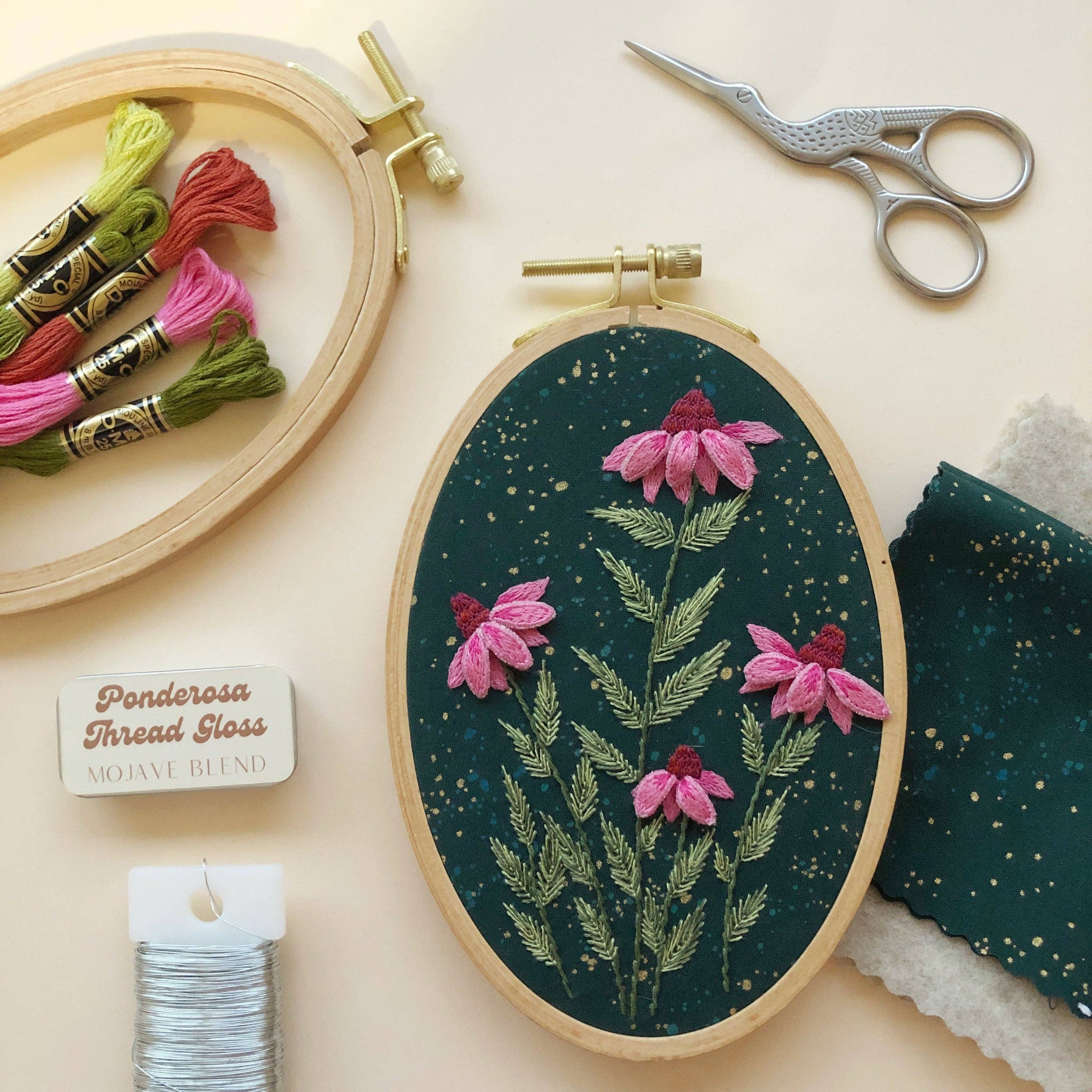 3D Coneflowers - Intermediate Hand Embroidery DIY Craft Kit - These Hands Makers Collective