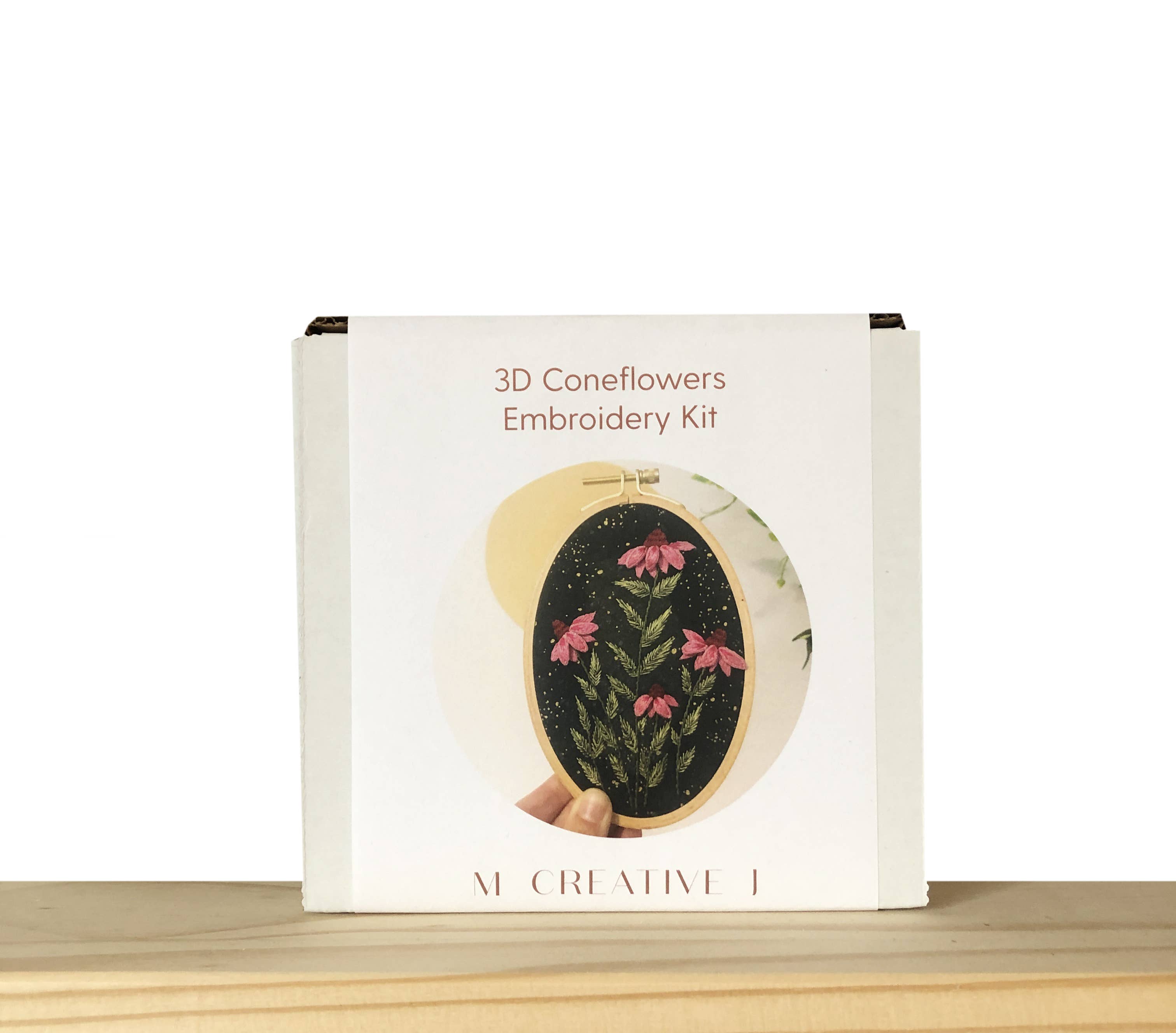 3D Coneflowers - Intermediate Hand Embroidery DIY Craft Kit - These Hands Makers Collective