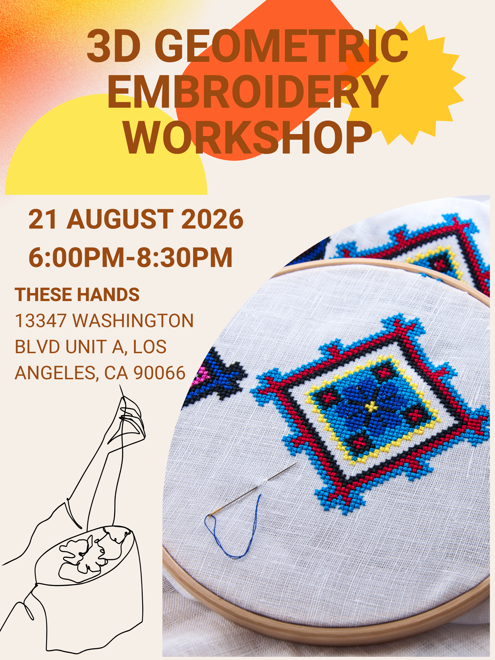 AUG 21st- 3D Geometric Embroidery Workshop (Intermediate)