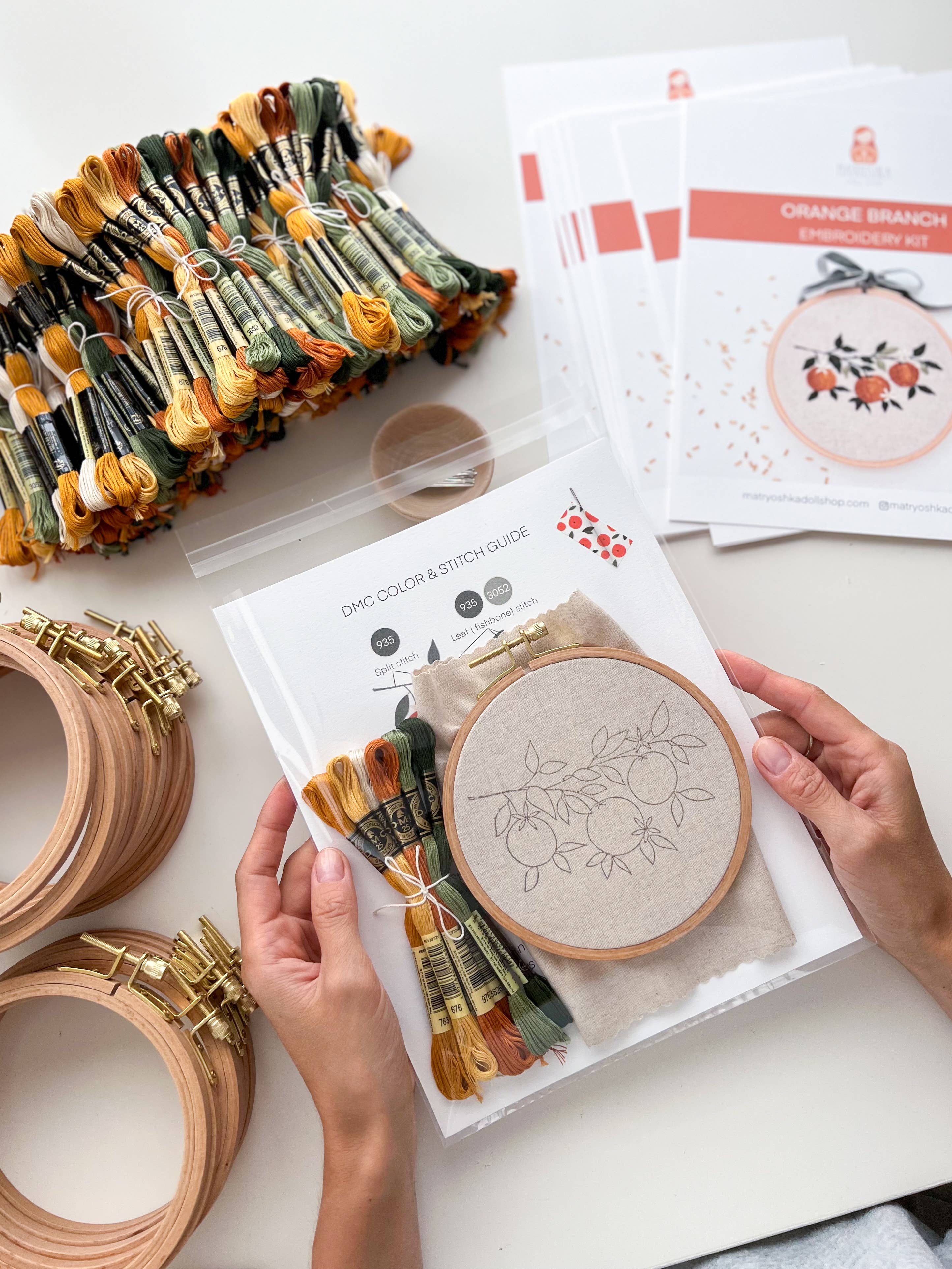 Orange Branch embroidery DIY kit, beginner embroidery kit