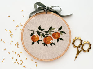 Orange Branch embroidery DIY kit, beginner embroidery kit