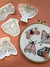 Load image into Gallery viewer, Moths - Bug Hand Embroidery - Peel Stick &amp; Stitch Patterns