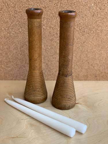 Pair of Vintage Rustic Wood Repurposed Candleholders