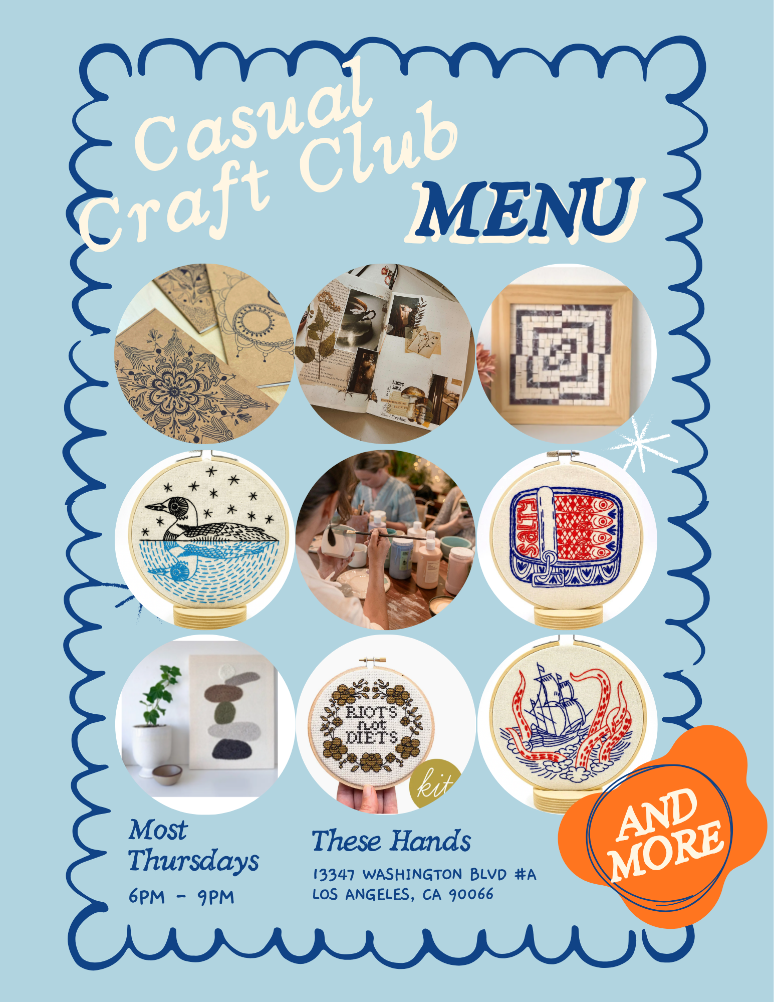 Casual Craft Club (Thursdays): $10 deposit + additional fees (see below)