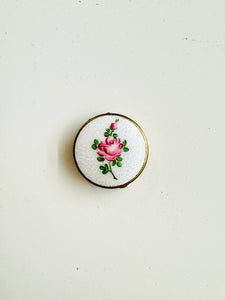 Vintage Brass Compact Case with Painted Rose