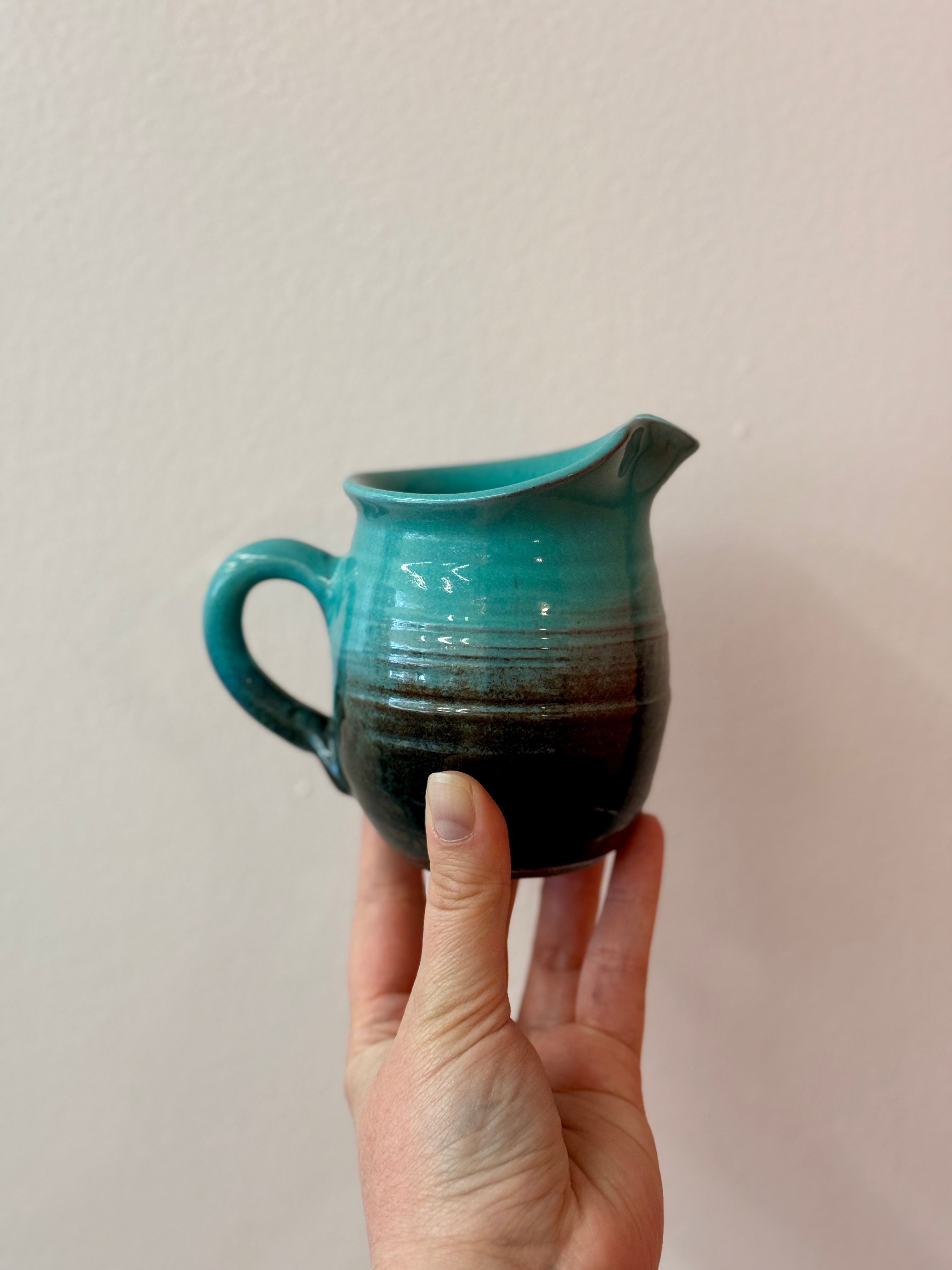 Vintage Ceramic Aqua Brown Creamer