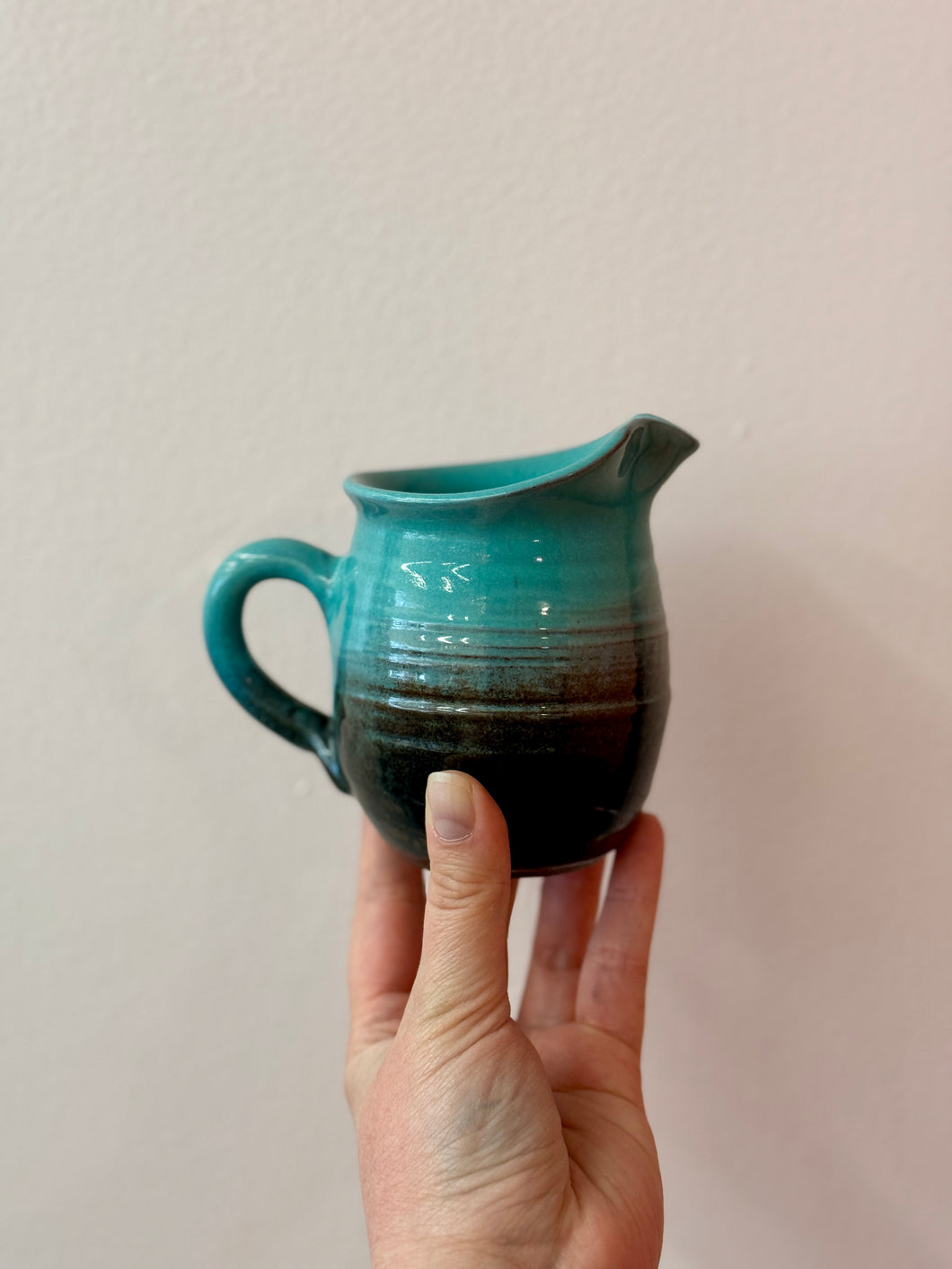 Vintage Ceramic Aqua Brown Creamer
