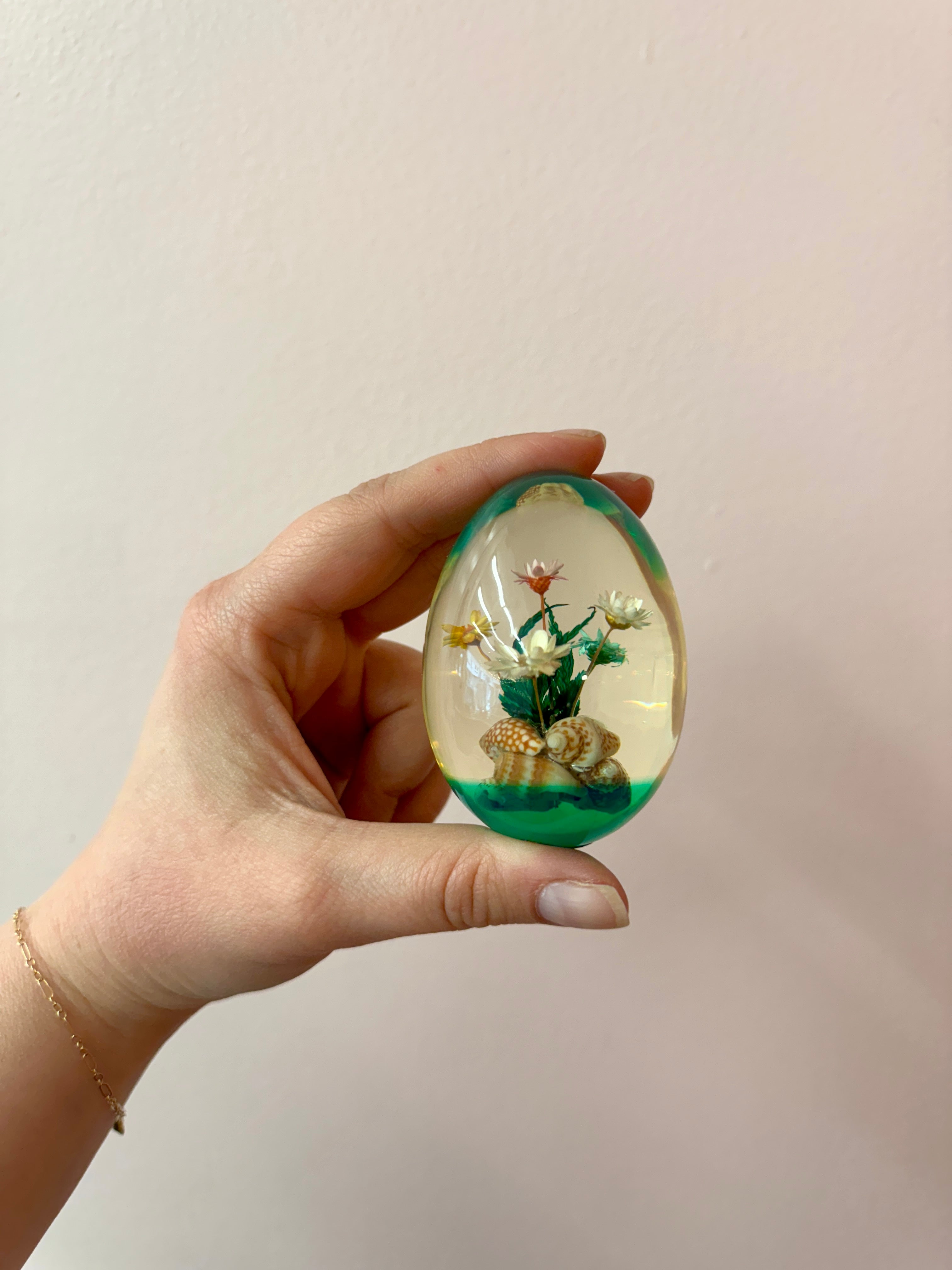 Vintage Lucite Egg, Flowers & Shells