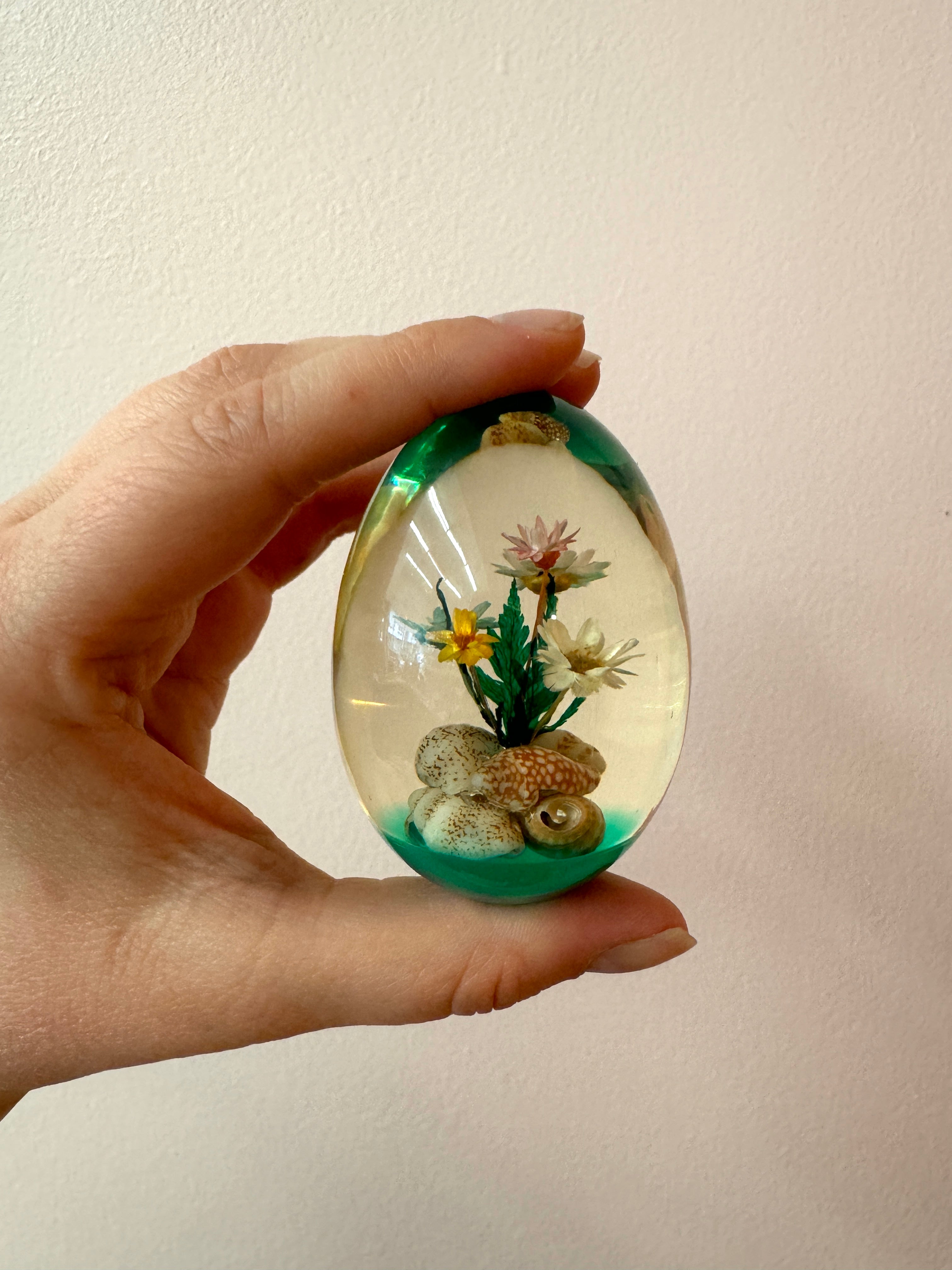 Vintage Lucite Egg, Flowers & Shells
