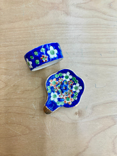 Vintage 2 Piece Blue Tea Strainer with Holder