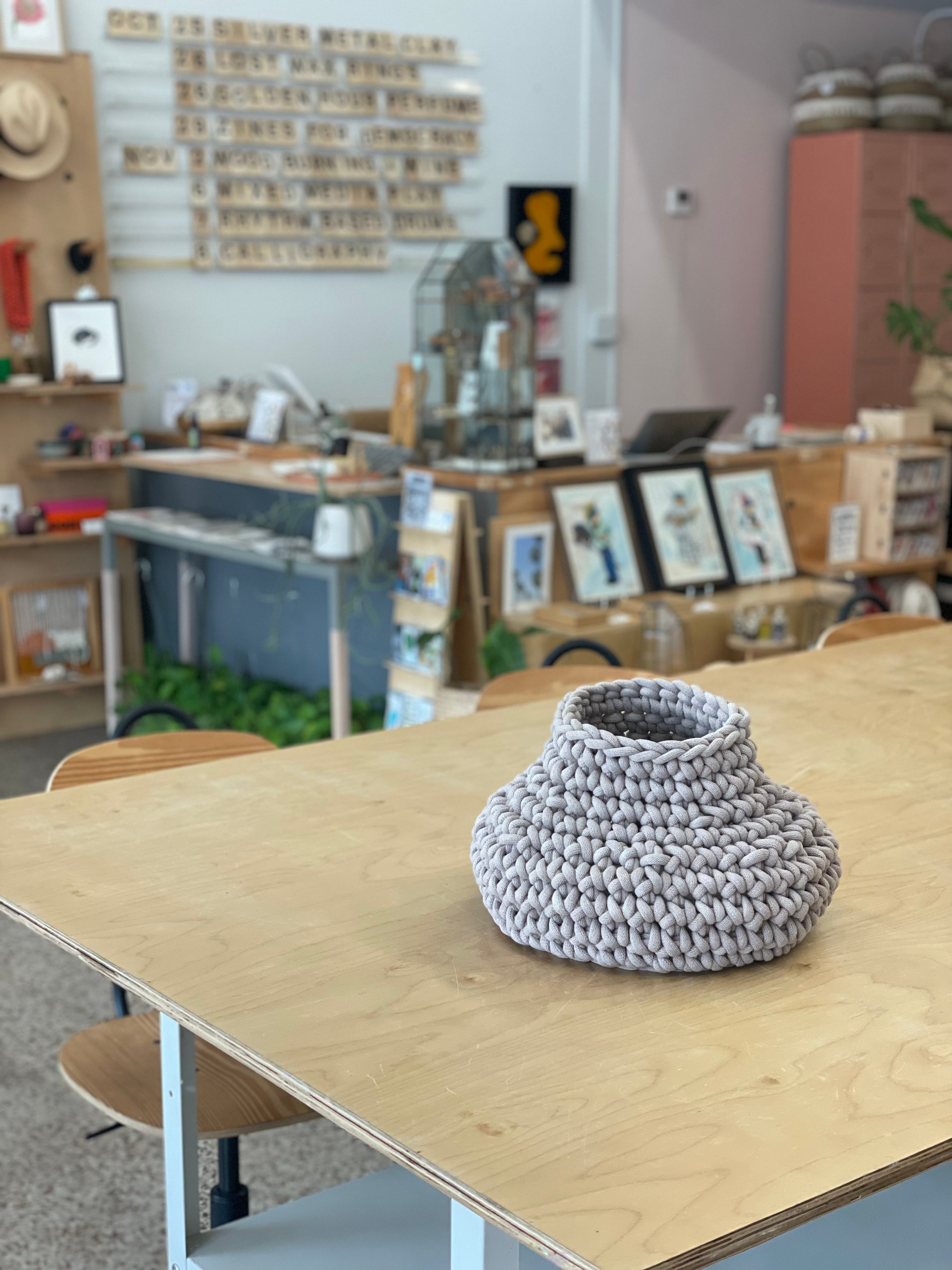 Chunky Crocheted Organic Vessel (Grey)