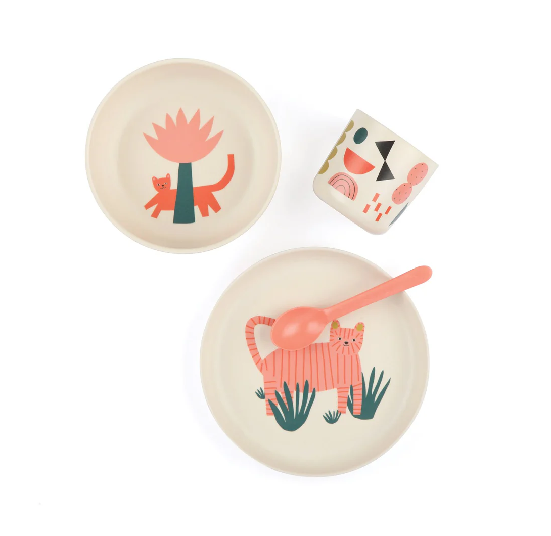 Illustrated Bamboo Dish Set for Kids