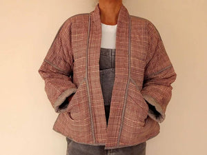 Red Check Quilted Cotton Kimono | Reversible | Jacket