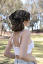 Load image into Gallery viewer, Vintage Floral Foliage Bandana Neckerchief – Soft Cotton: Black