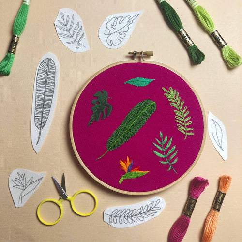 Tropical Plants Hand Embroidery Peel Stick & Stitch Patterns