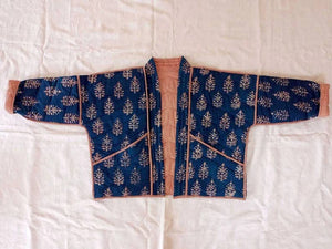 Quilted Kimono Jacket Block Printed - REVERSIBLE INDIGO POP