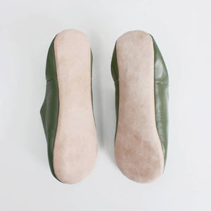 Moroccan Babouche Basic Slippers, Olive: Small