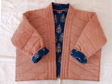 Load image into Gallery viewer, Quilted Kimono Jacket Block Printed - REVERSIBLE INDIGO POP