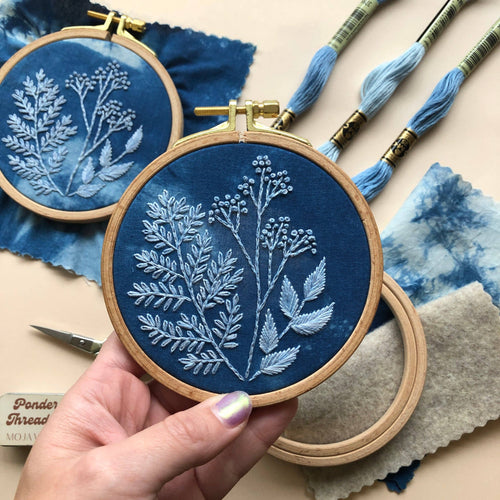 Cyanotype Botanicals - Beginner Embroidery DIY Craft Kit - These Hands Makers Collective