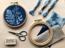 Load image into Gallery viewer, Cyanotype Botanicals - Beginner Embroidery DIY Craft Kit - These Hands Makers Collective