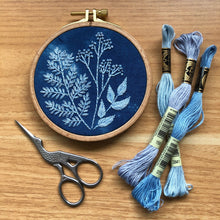 Load image into Gallery viewer, Cyanotype Botanicals - Beginner Embroidery DIY Craft Kit - These Hands Makers Collective