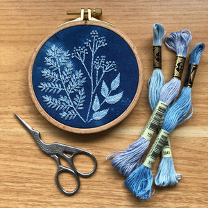 Cyanotype Botanicals - Beginner Embroidery DIY Craft Kit - These Hands Makers Collective