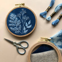 Load image into Gallery viewer, Cyanotype Botanicals - Beginner Embroidery DIY Craft Kit - These Hands Makers Collective