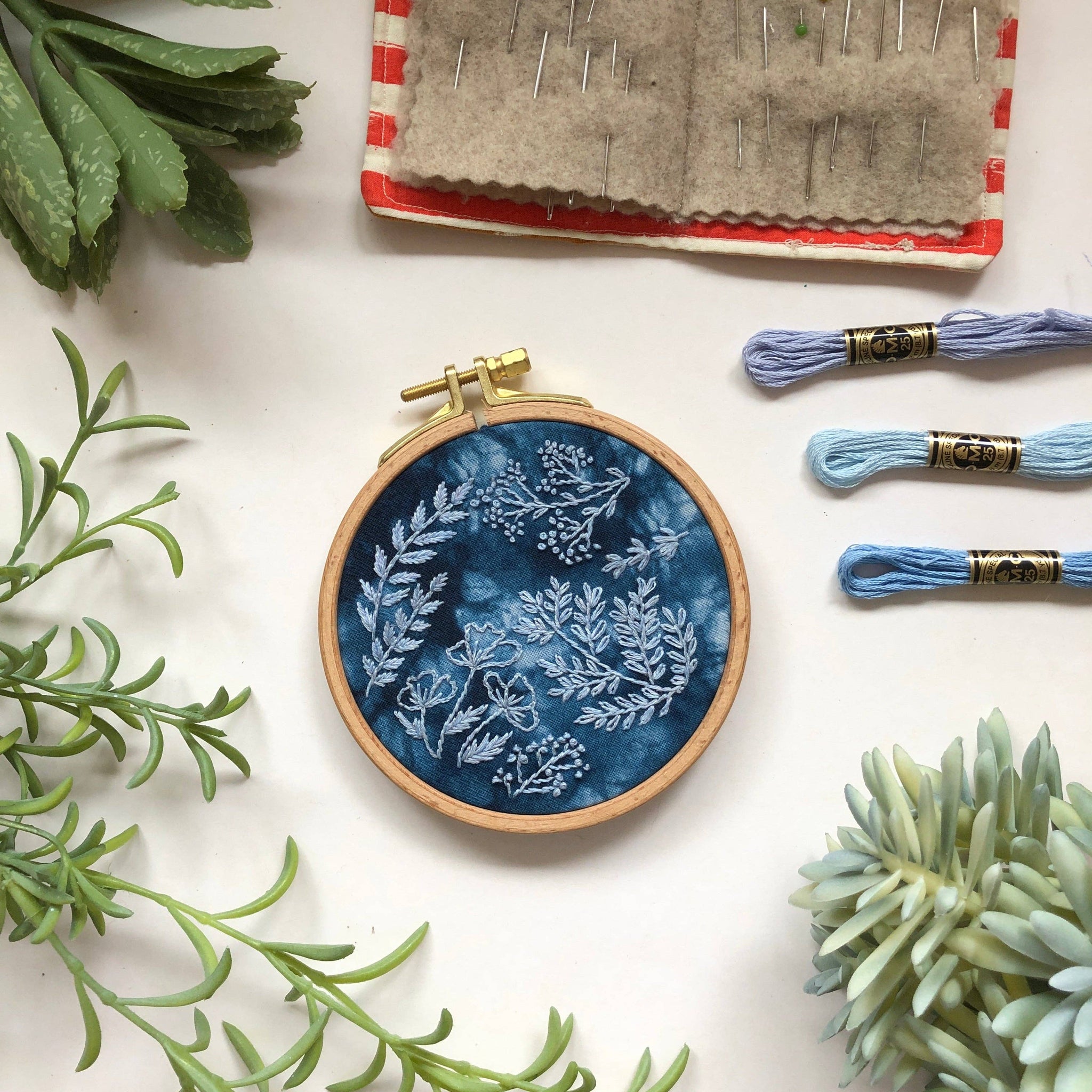 Cyanotype DIY Forage - Botanical Embroidery Kit for Beginners - These Hands Makers Collective