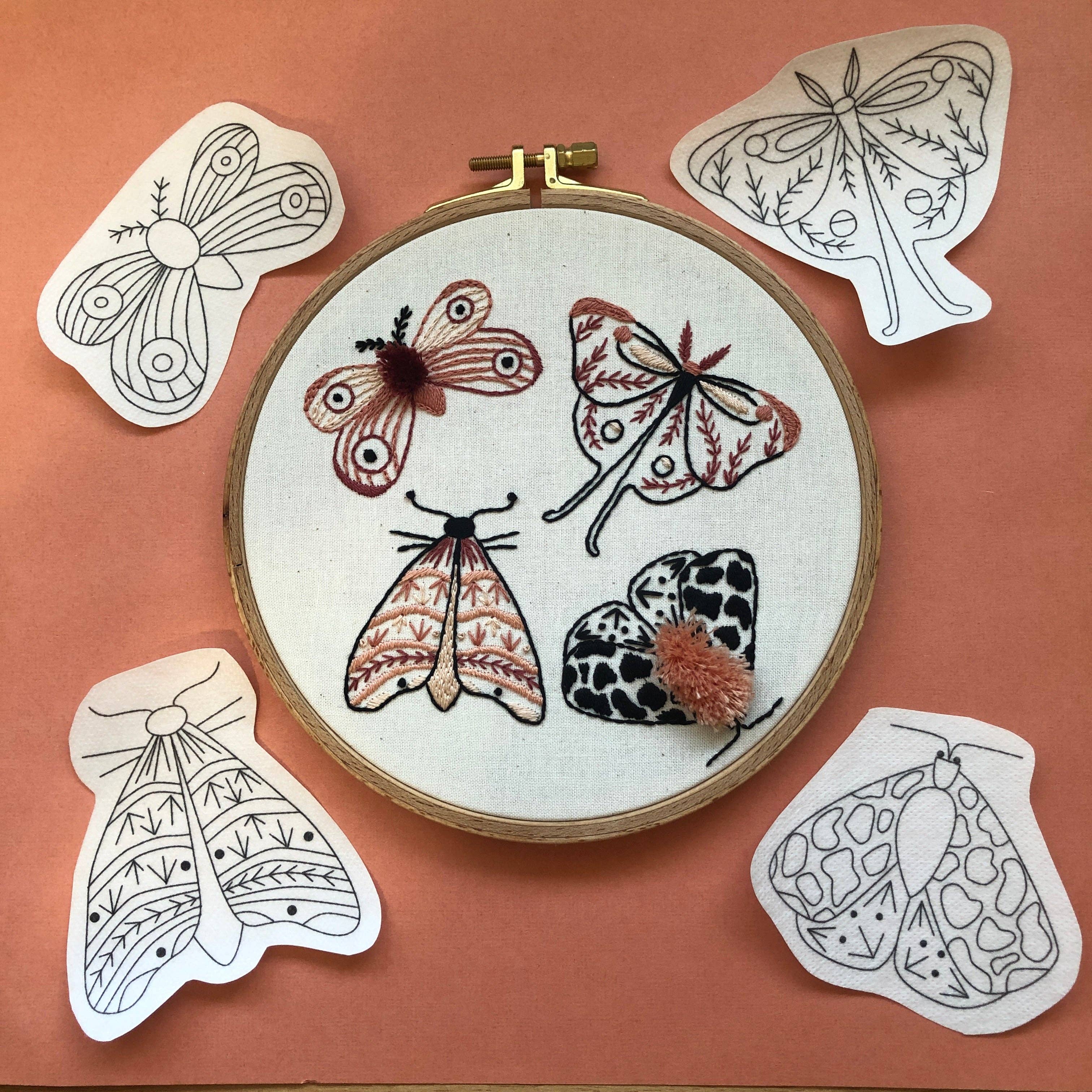 Moths - Bug Hand Embroidery - Peel Stick & Stitch Patterns