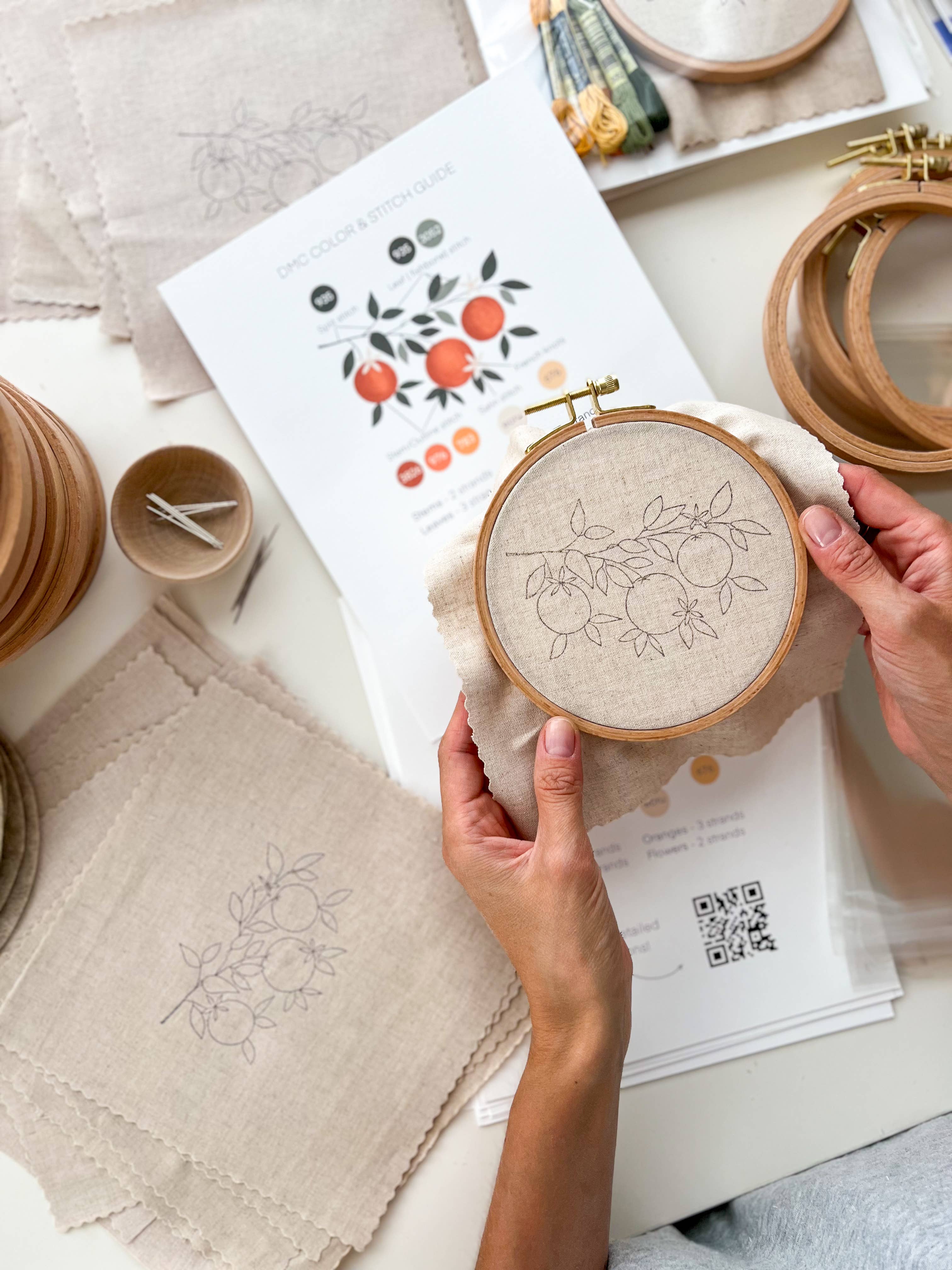 Orange Branch embroidery DIY kit, beginner embroidery kit