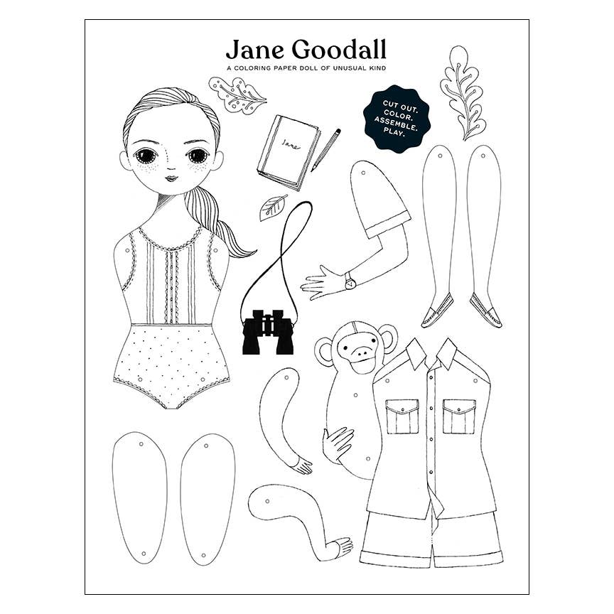 JANE GOODALL PAPER DOLL COLORING SHEET - These Hands Makers Collective