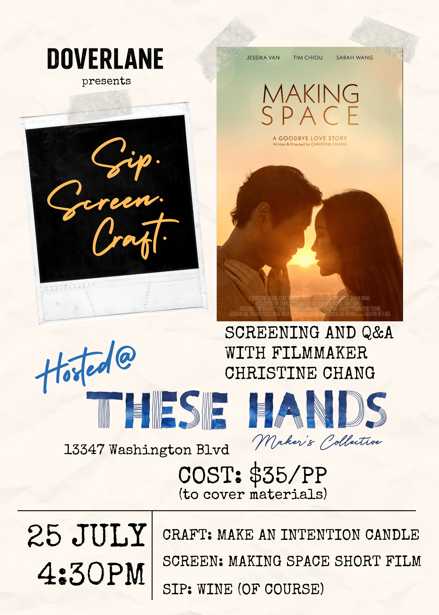 JUL 25th- Sip. Screen. Craft: Making Space screening and Q&A - These Hands Makers Collective