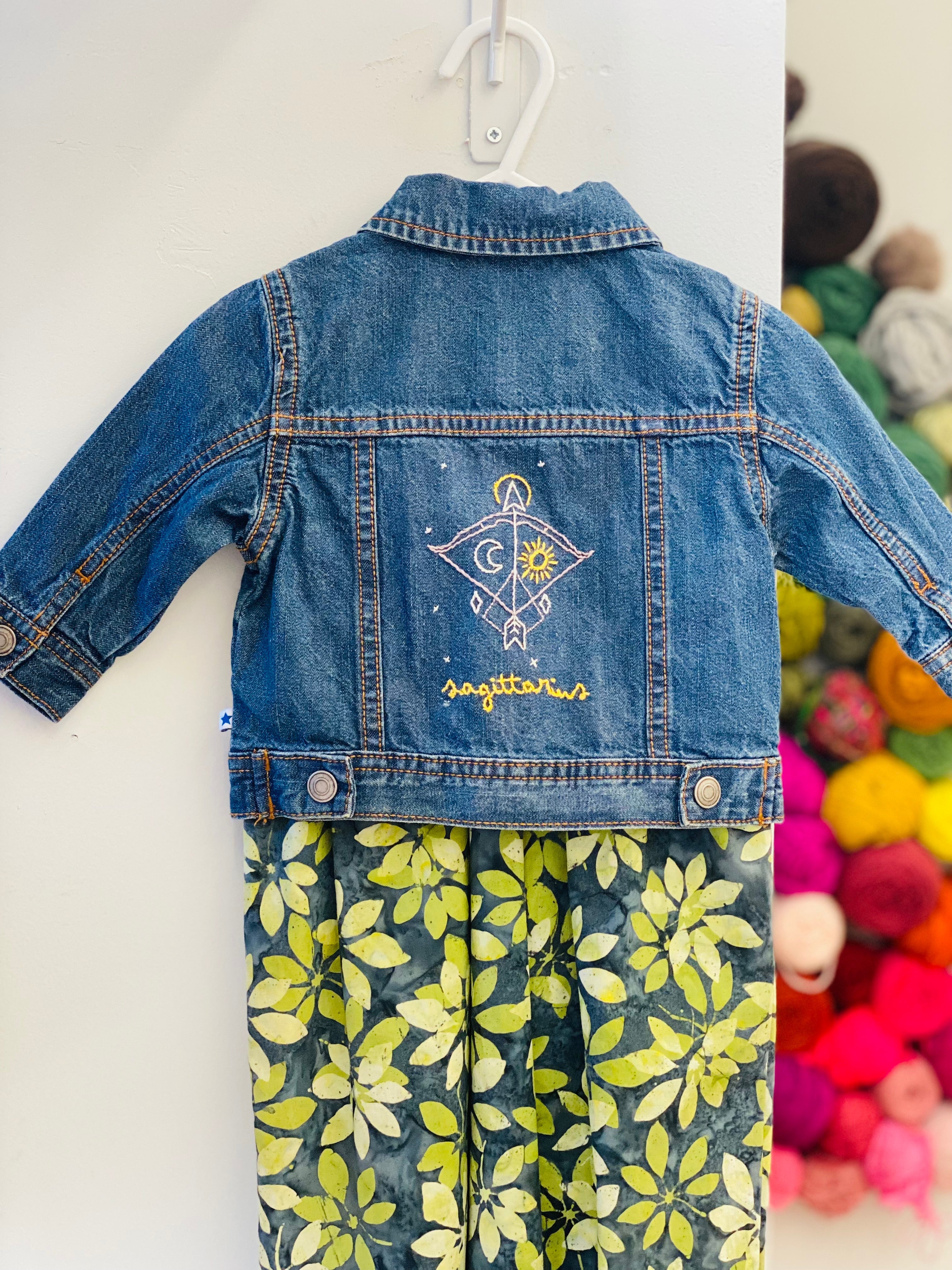 Kids Jean Jacket with Sagittarius Embroidery by Maggie Morris - These Hands Makers Collective