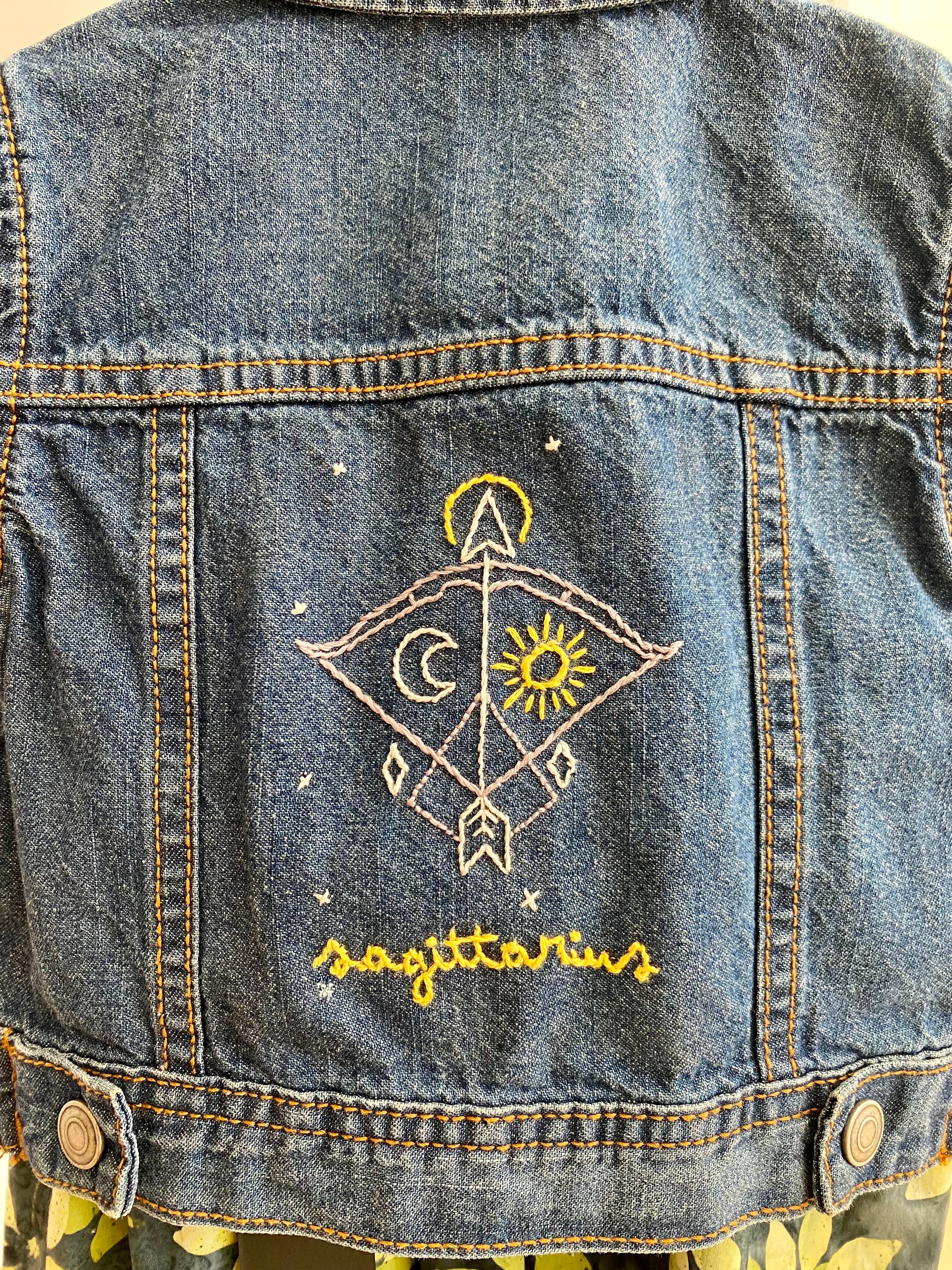Kids Jean Jacket with Sagittarius Embroidery by Maggie Morris - These Hands Makers Collective