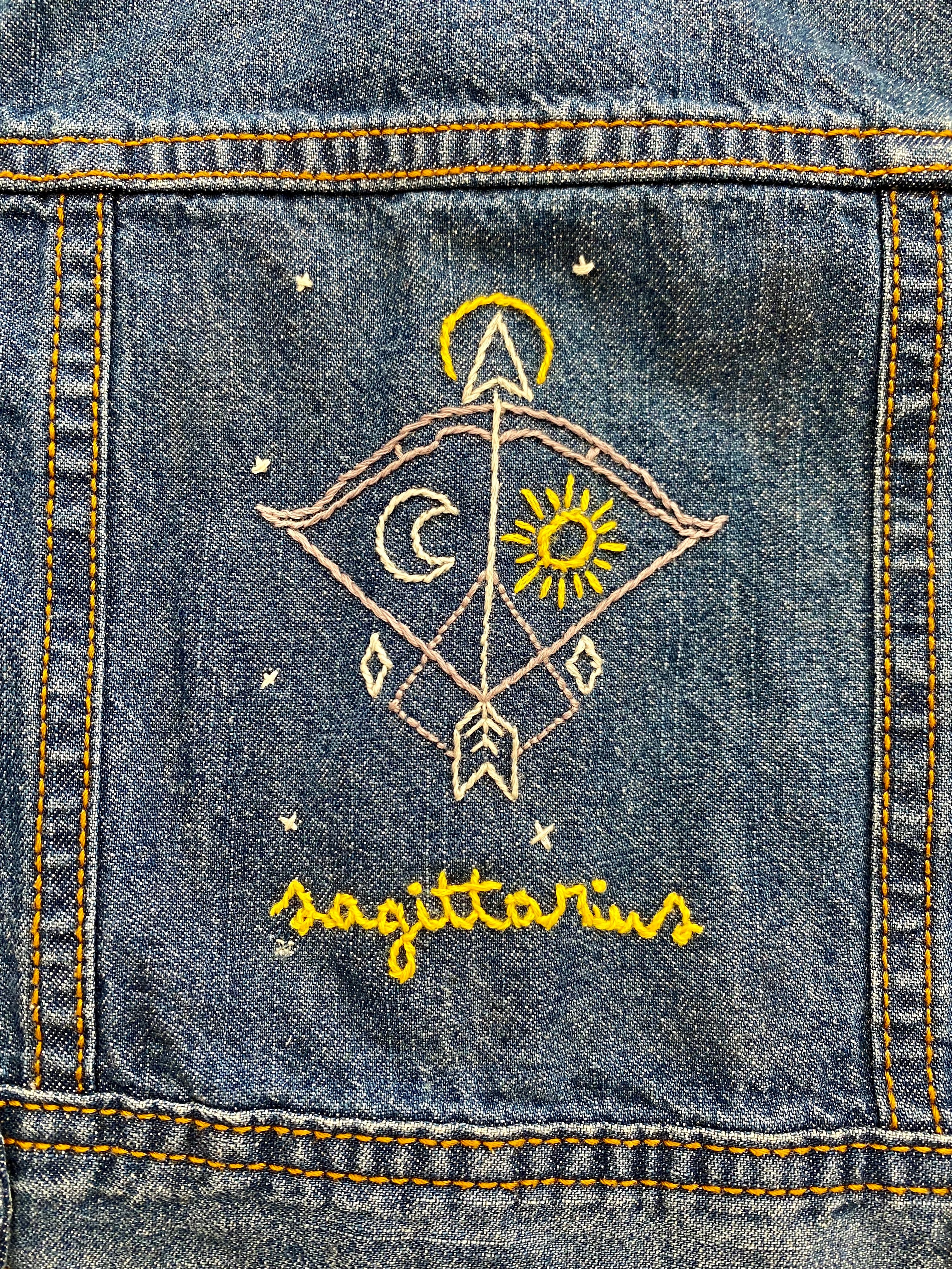 Kids Jean Jacket with Sagittarius Embroidery by Maggie Morris - These Hands Makers Collective