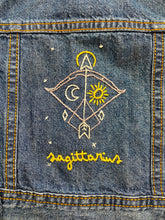 Load image into Gallery viewer, Kids Jean Jacket with Sagittarius Embroidery by Maggie Morris - These Hands Makers Collective
