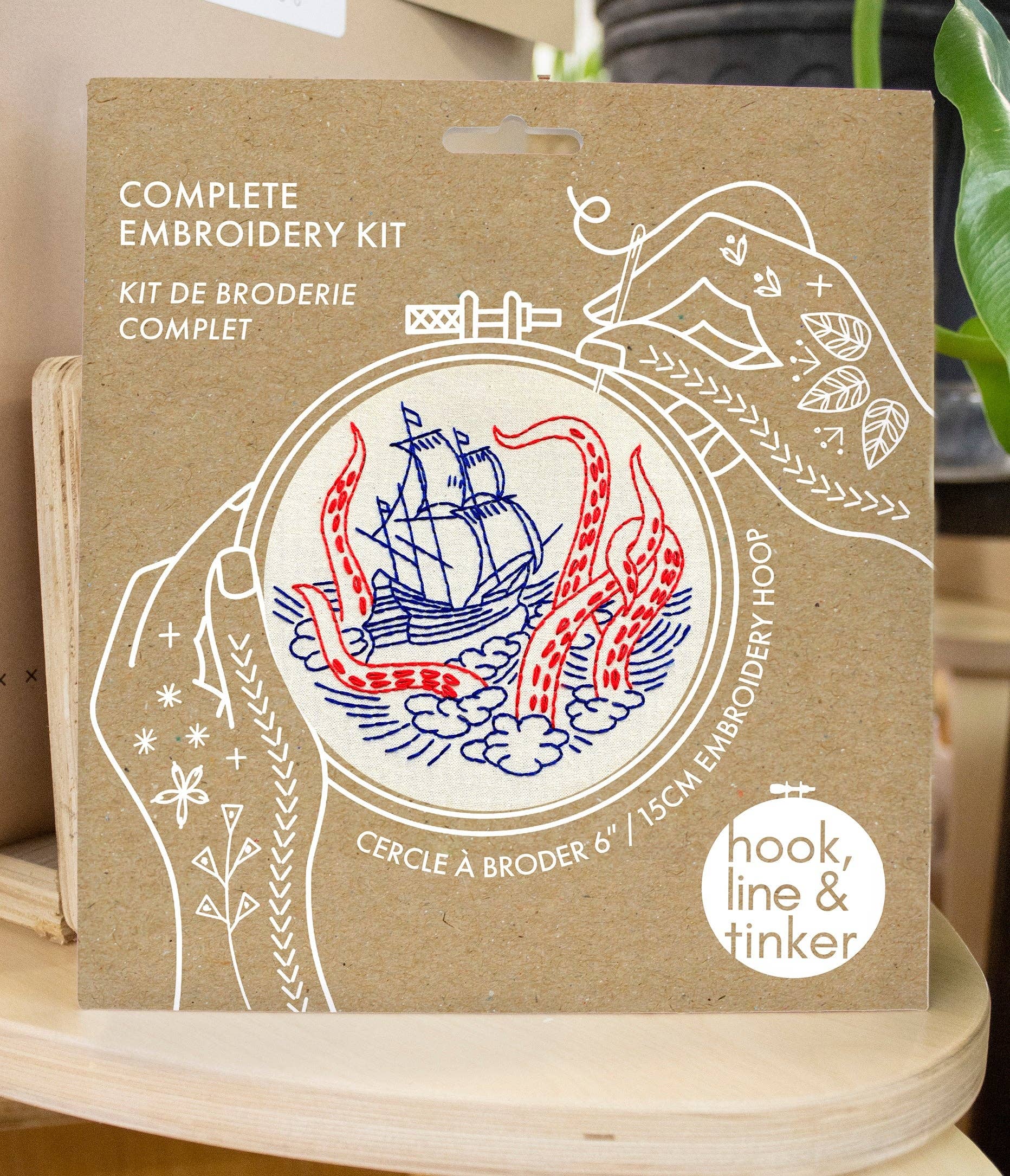 Kraken and Ship Complete Embroidery Kit - These Hands Makers Collective