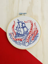 Load image into Gallery viewer, Kraken and Ship Complete Embroidery Kit - These Hands Makers Collective