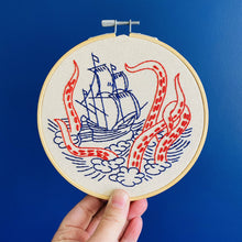 Load image into Gallery viewer, Kraken and Ship Complete Embroidery Kit - These Hands Makers Collective