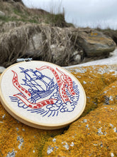 Load image into Gallery viewer, Kraken and Ship Complete Embroidery Kit - These Hands Makers Collective
