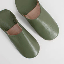 Load image into Gallery viewer, Moroccan Babouche Basic Slippers, Olive: Small - These Hands Makers Collective