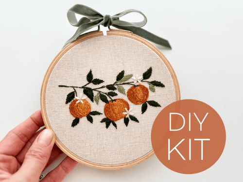 Orange Branch embroidery DIY kit, beginner embroidery kit - These Hands Makers Collective